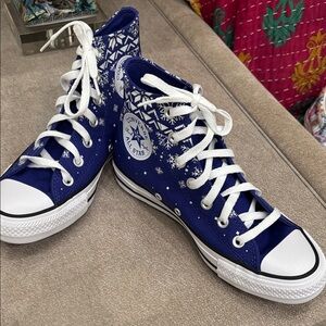 Converse Blue High-Tops with Snowflake Pattern